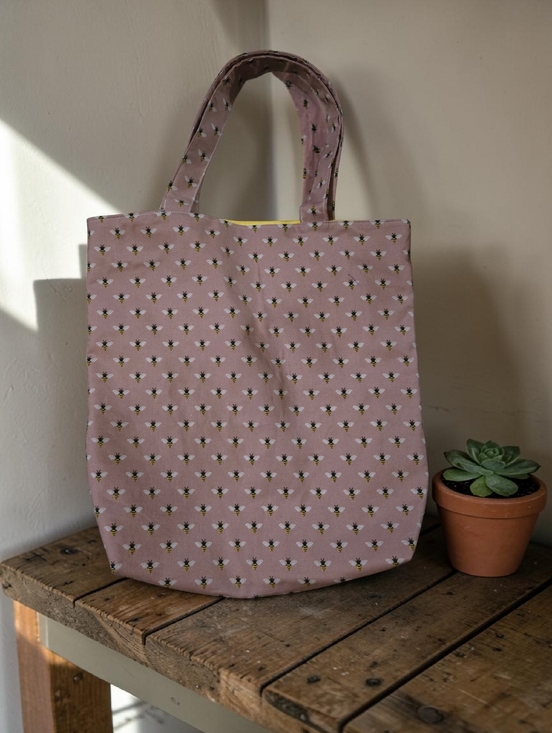 Handbags - Handmade Pink Bee Print Tote Bag | Cute Everyday Carry